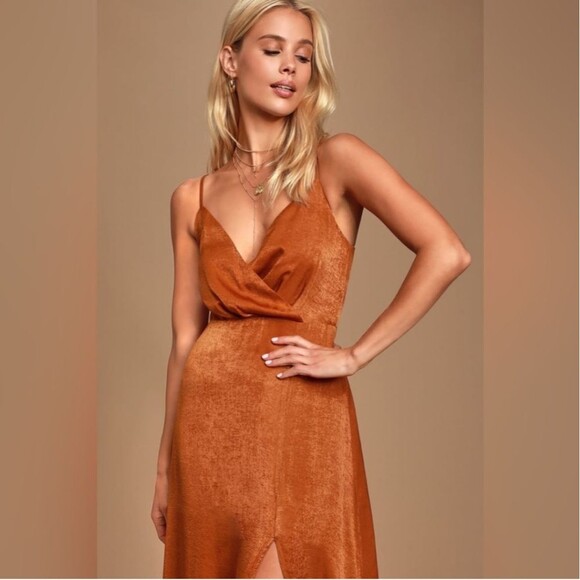 NWT Constantine Rust Orange Satin Maxi Dress - Picture 3 of 11